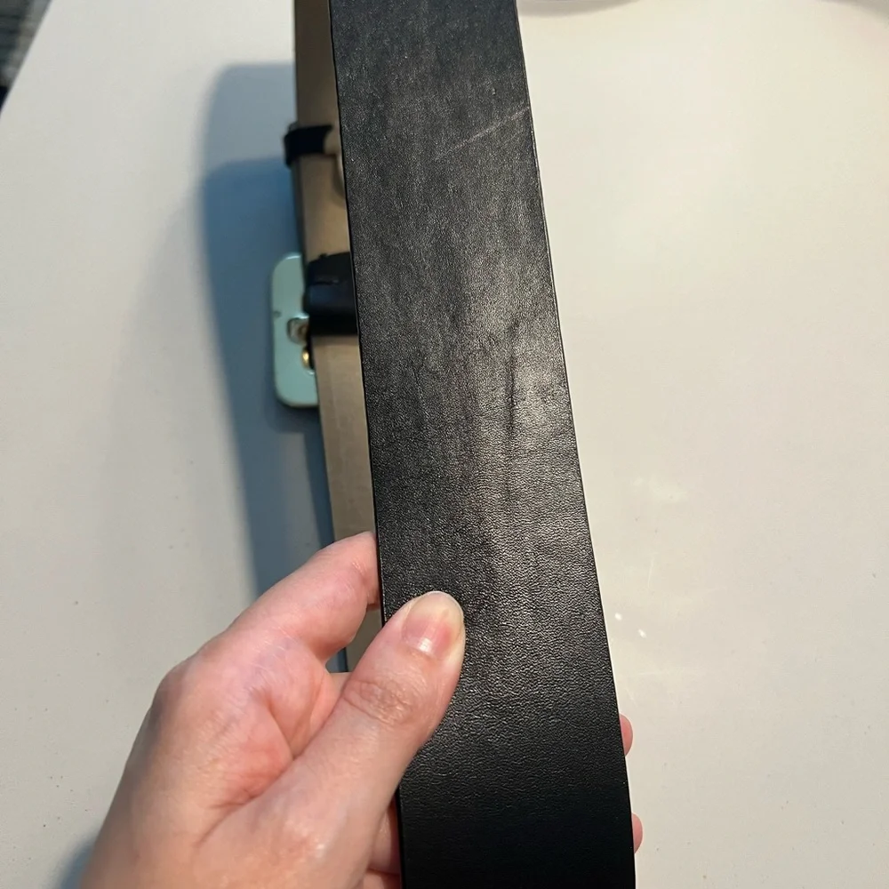 Black wide Leather Belt with Gold Buckle Small